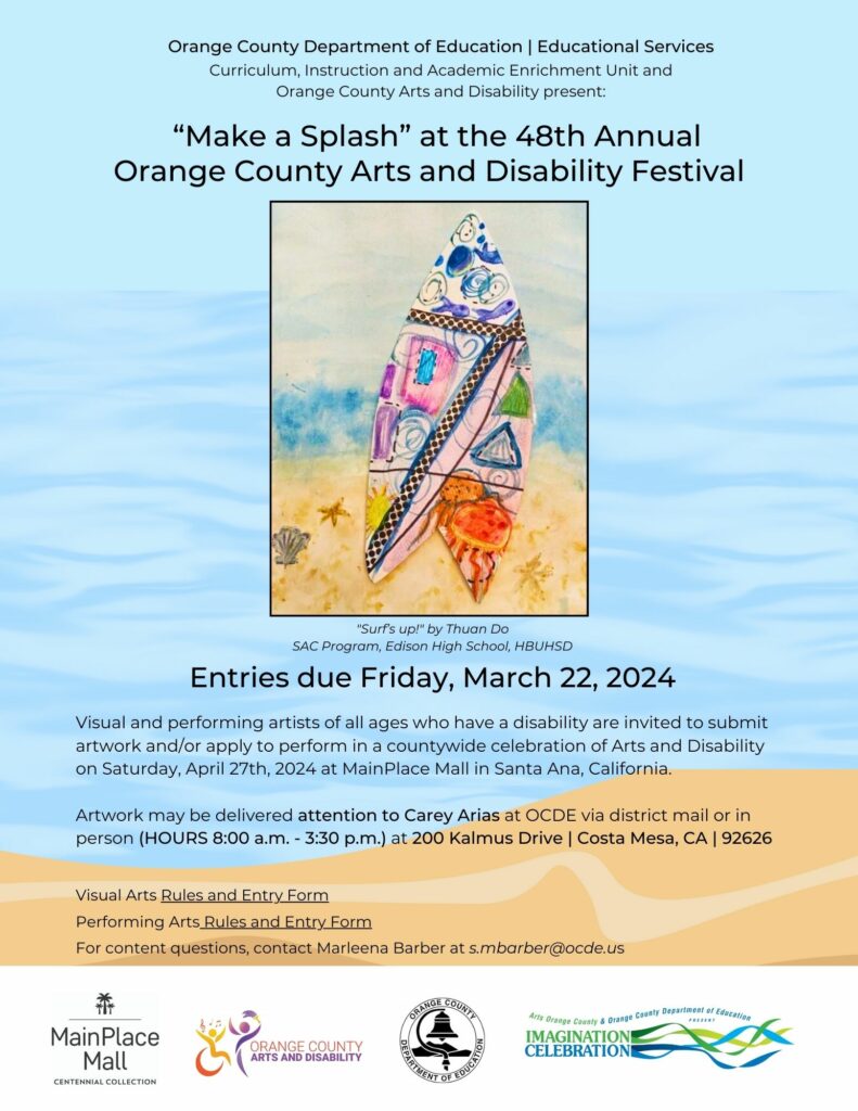 2024 Orange County Arts and Disability Festival call for entries poster