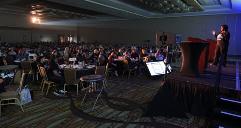 Dr. Jacqueline Sanderlin addresses the audience at the 2024 Orange County Counselor Symposium on Feb. 7 at the Hilton Anaheim.