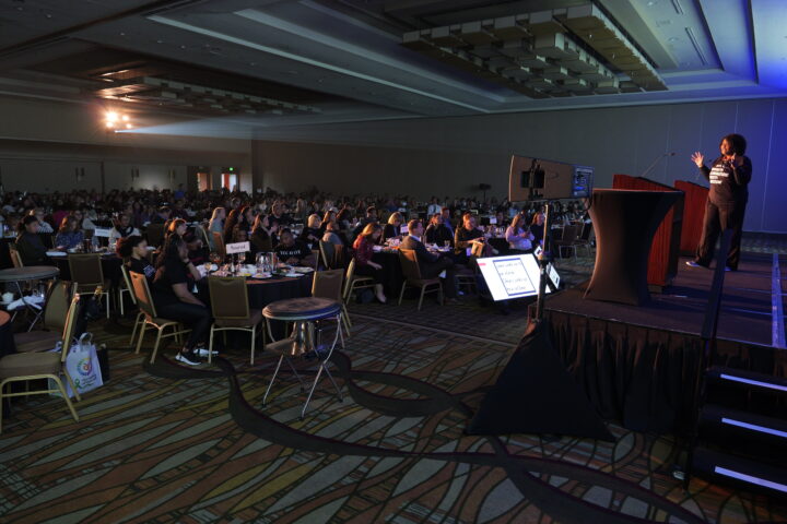 Dr. Jacqueline Sanderlin addresses the audience at the 2024 Orange County Counselor Symposium on Feb. 7 at the Hilton Anaheim.