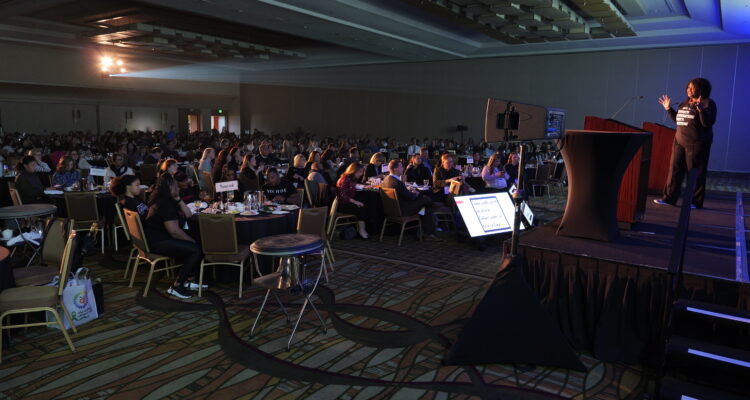 Dr. Jacqueline Sanderlin addresses the audience at the 2024 Orange County Counselor Symposium on Feb. 7 at the Hilton Anaheim.