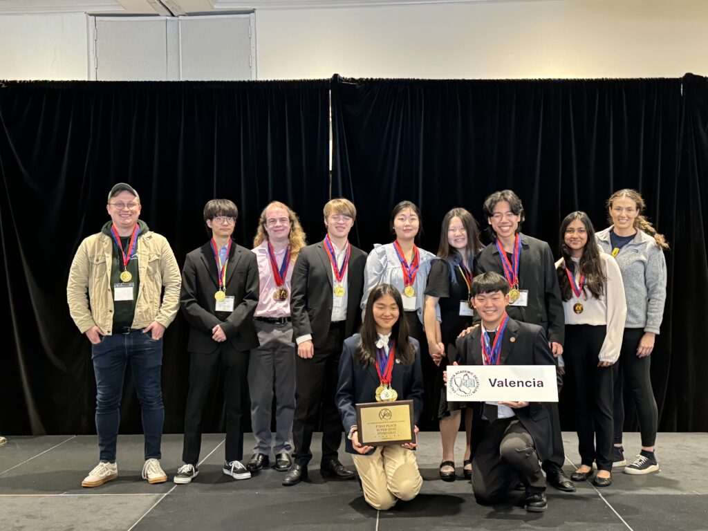 Valencia High School decathletes win first place in Division 2 at the California Academic Decathlon. 