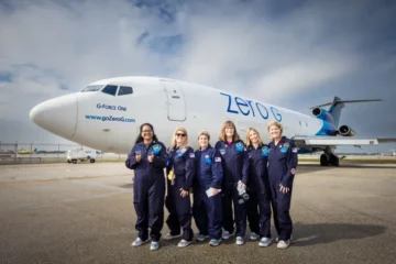 Beverly Berekian and other teachers in front of ZERO-G aircraft