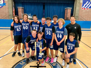 The eighth-grade boys basketball team at Spring View Middle School wins the districtwide championship in February. (Courtesy of Ocean View School District)