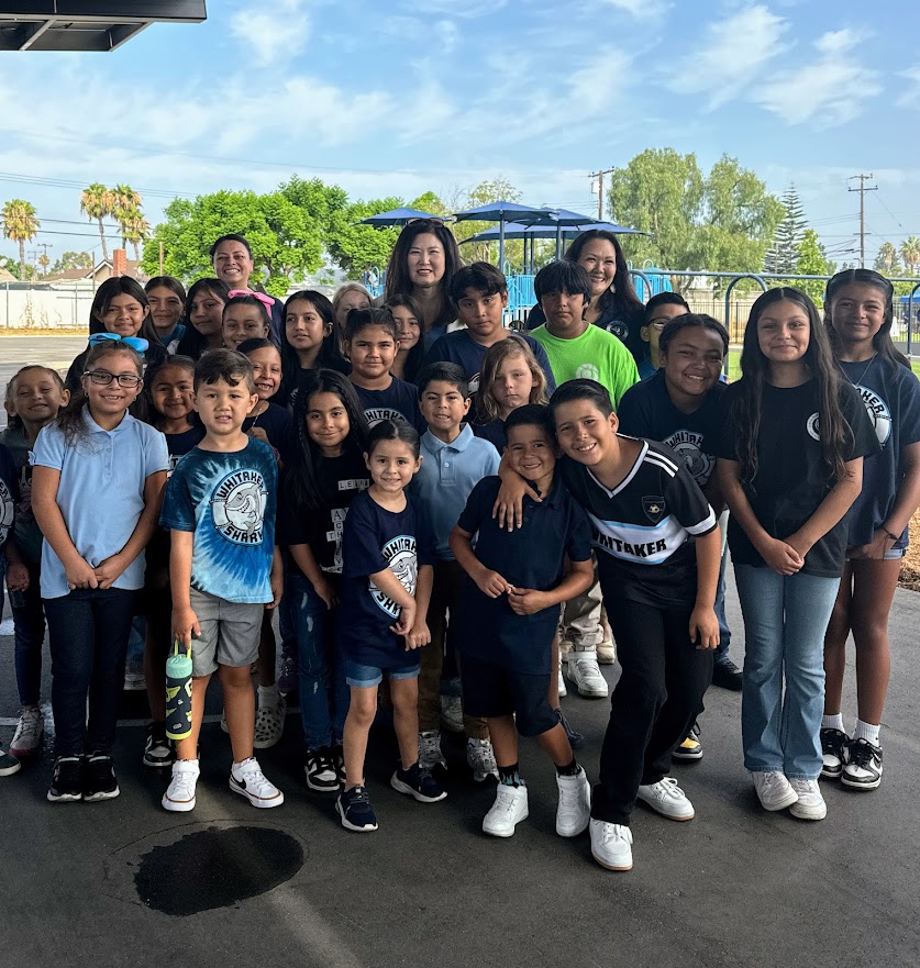 Buena Park School District Superintendent Dr. Julienne Lee celebrates the park opening with Whitaker Elementary students on Aug. 7. (Photos courtesy of Buena Park School District)