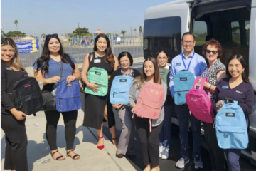 OCDE McKinney-Vento District Liaisons and SchoolsFirst FCU members distribute backpacks filled with school supplies to campuses on July 24.