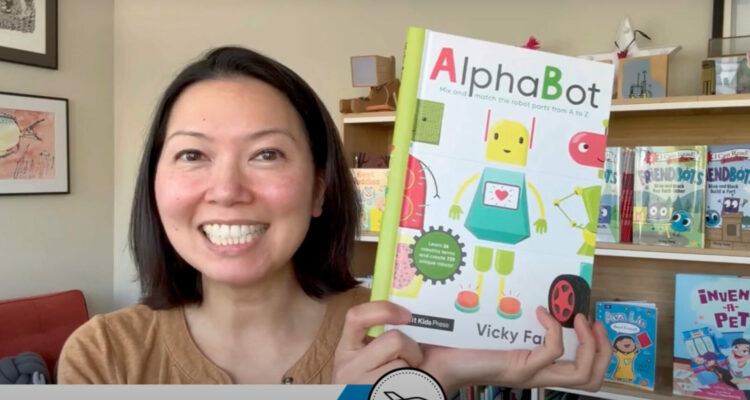 Children's book author Vicky Fang presents her book, "AlphaBot" for students ahead of the STEAM Race to Space Reading Challenge.