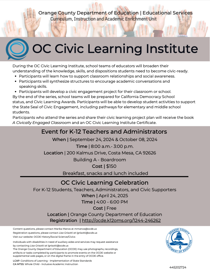 2024 OC Civic Learning Institute flyer