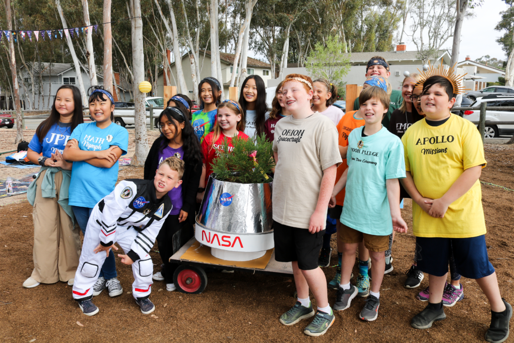 Santiago STEAM Magnet Elementary School students welcome their NASA Moon Tree to campus on Oct. 14. (Saddleback Valley Unified School District)