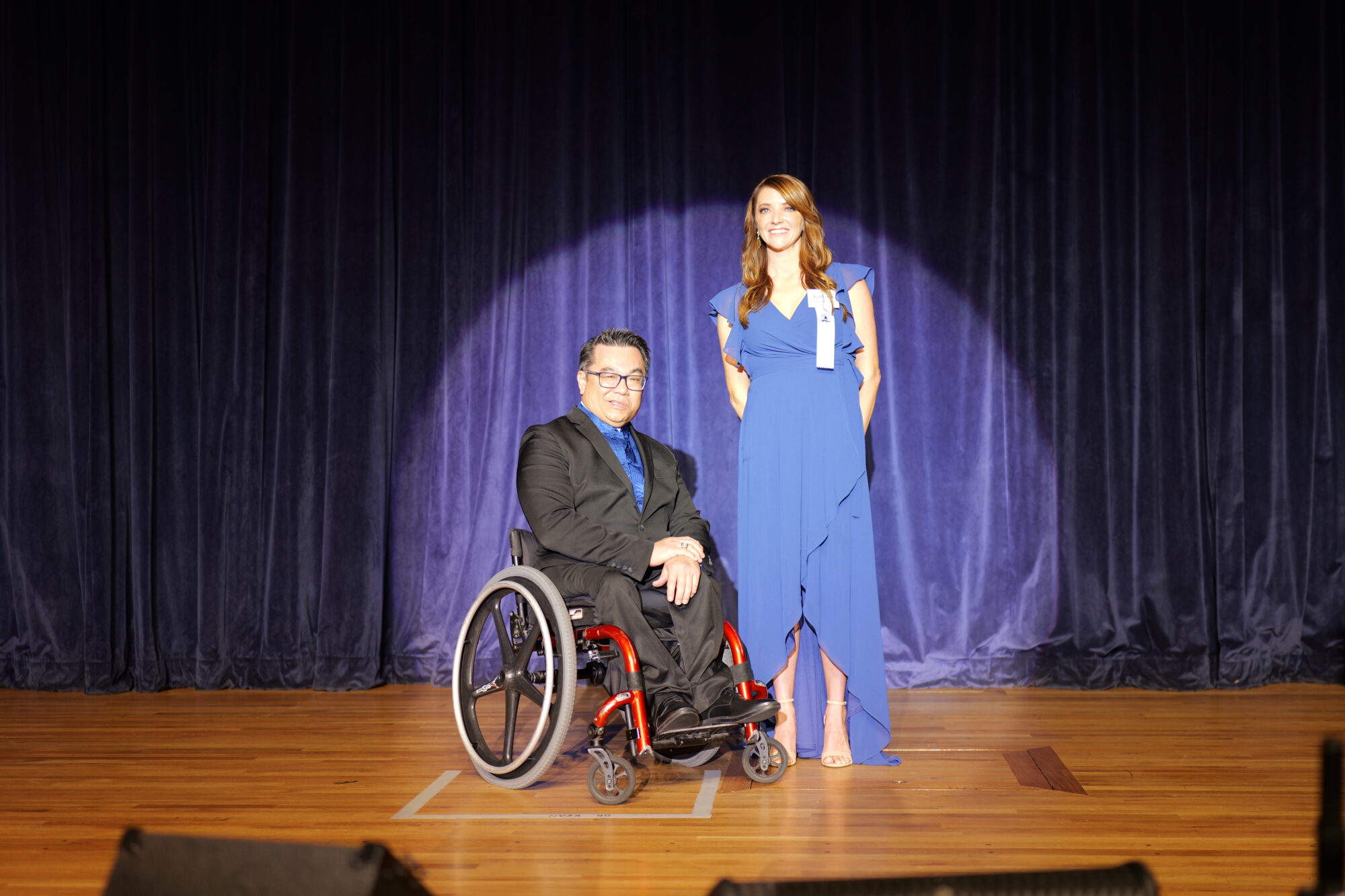 Finalist Katie Mayfield from the La Habra City School District is congratulated by Dr. Stefan Bean.