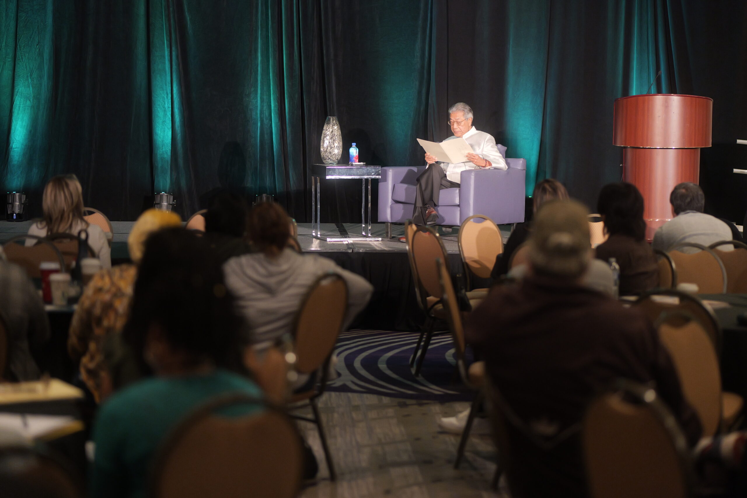 eynote speaker Dr. Chinary Ung, a renowned Cambodian American composer and professor emeritus at UC San Diego, shares his insights during the conference.