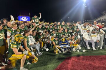 The Edison High School Chargers celebrate their win at the CIF Division 1-A state championship game on Dec. 14. (Huntington Beach Union High School District)