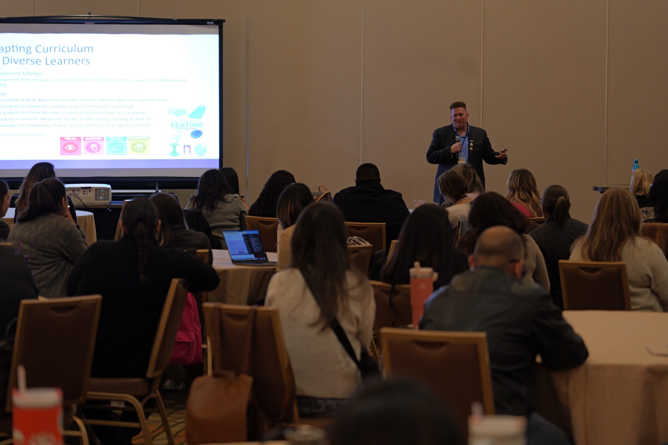 2024 Counselor of the Year Brandon Irvine Gernux presents at the 10th OC Counselor Symposium earlier this year.