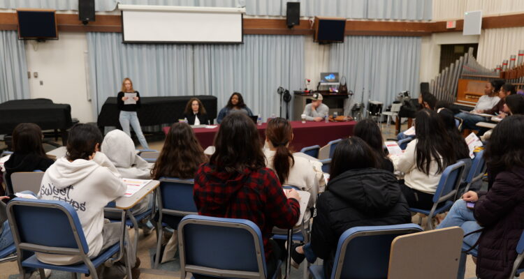 High school students hear from educator panels at the College and Career Pathways in the Arts event on Feb. 7.