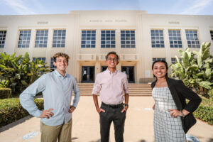 Student ambassadors stand in front of Anaheim High School’s entrance. (Photo courtesy of the Anaheim Union High School District)
