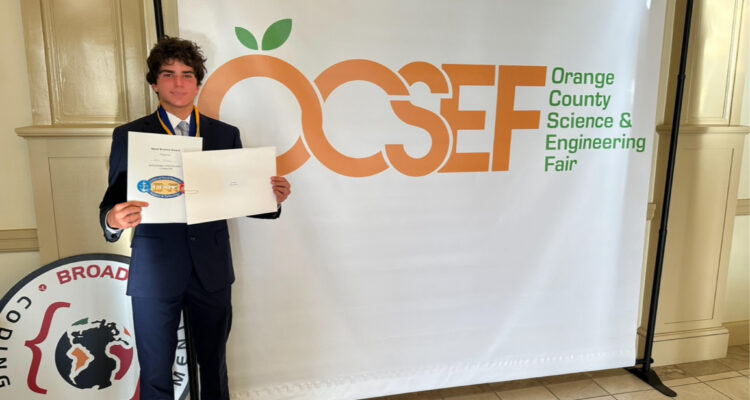 Corona Del Mar Middle School eighth-grader Sam Daniel Salhpour is named a finalist in the 2025 Thermo Fisher Scientific Junior Innovators Challenge for his project on renewable energy production. (Courtesy of Society for Science)