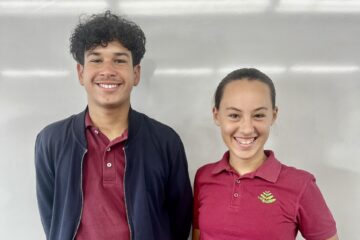Acaciawood Preparatory Academy students Lucas Menendez, left, and Poiema Bernier at school. The pair earned the $2,000 Outstanding Middle School Project Award in the 2025 Discovery Award competition.