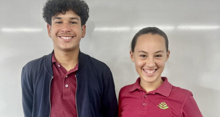 Acaciawood Preparatory Academy students Lucas Menendez, left, and Poiema Bernier at school. The pair earned the $2,000 Outstanding Middle School Project Award in the 2025 Discovery Award competition.