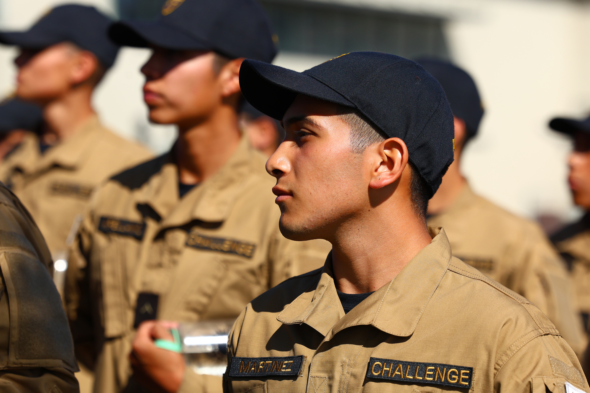 Sunburst Youth Academy cadet Martinez stands in formation during a ceremony at Joint Forces Training Base in Los Alamitos, where the academy was recognized as one of 12 campuses to receive OCDE’s inaugural School Impact Award.