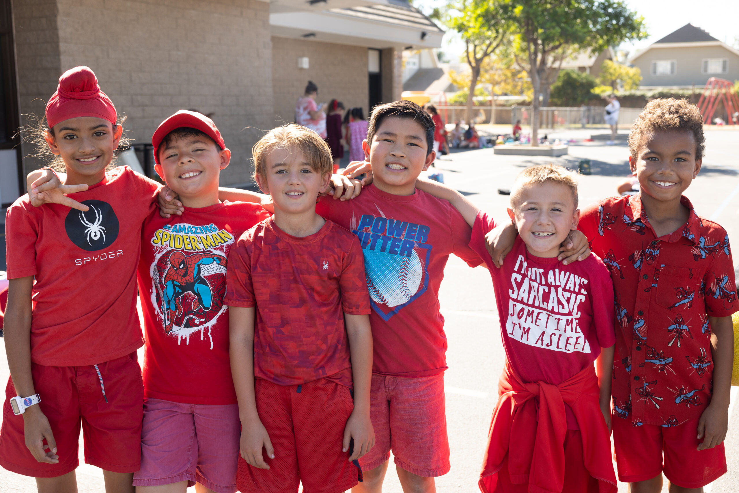 Elementary students wearing red for Red Ribbon Week
