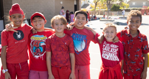 Elementary students wearing red for Red Ribbon Week