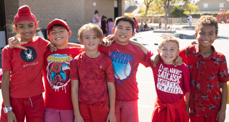 Elementary students wearing red for Red Ribbon Week