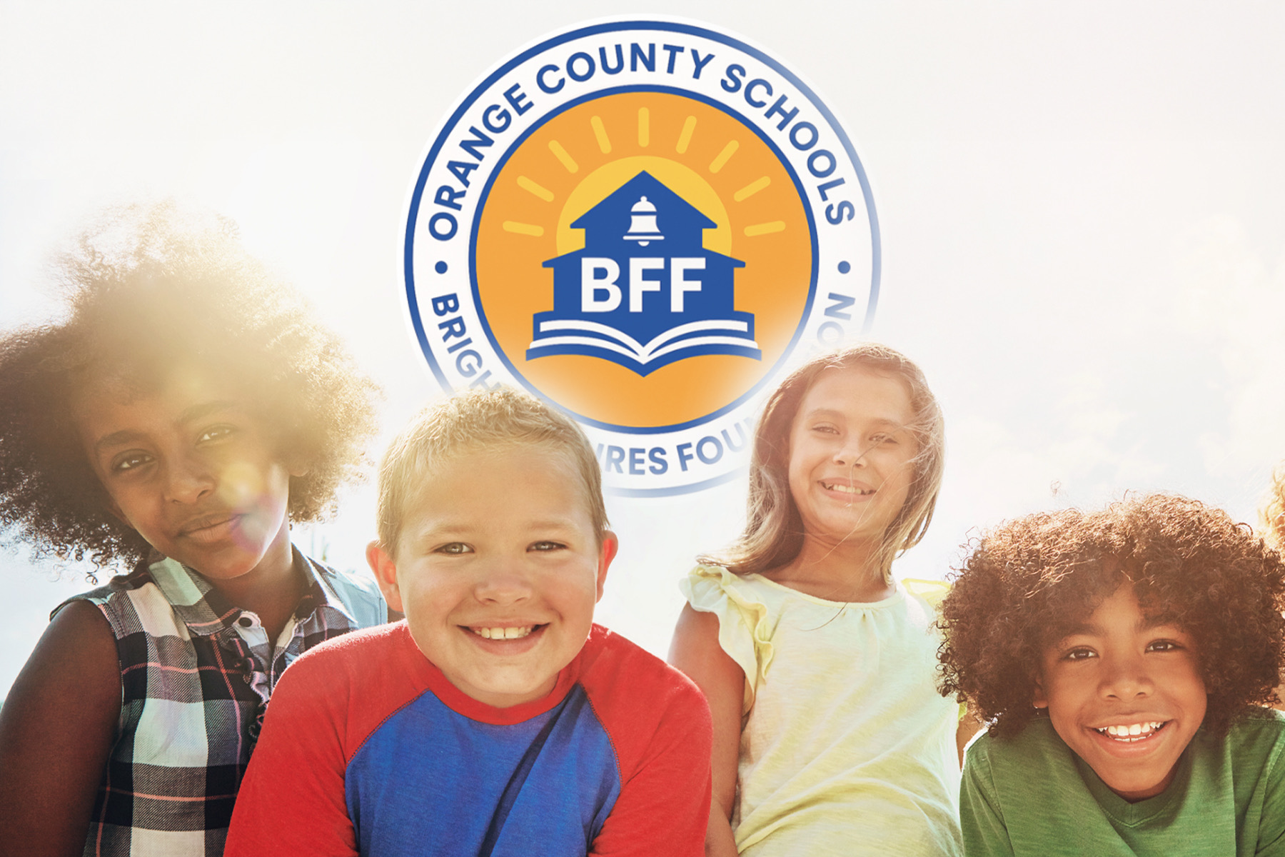 Bright Futures Foundation logo behind smiling children