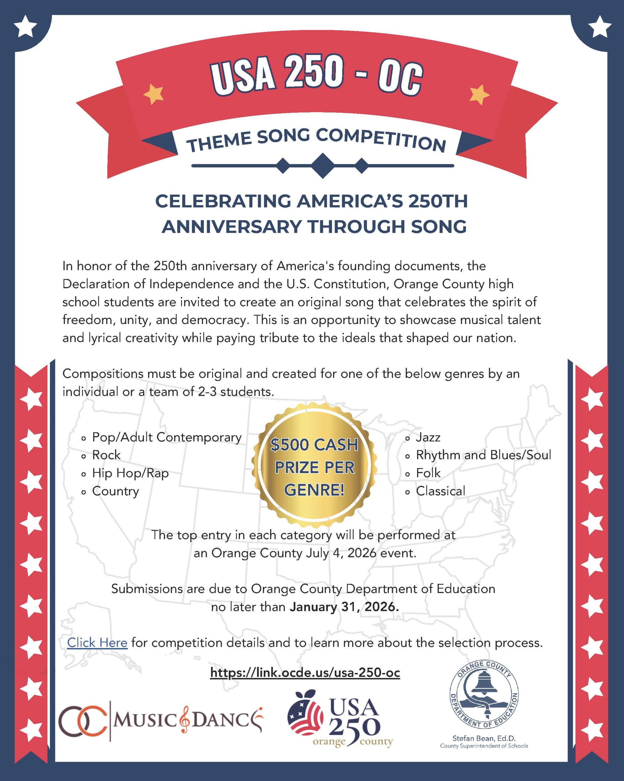 USA 250 - Theme Song Competition January 31 2026 Due Date