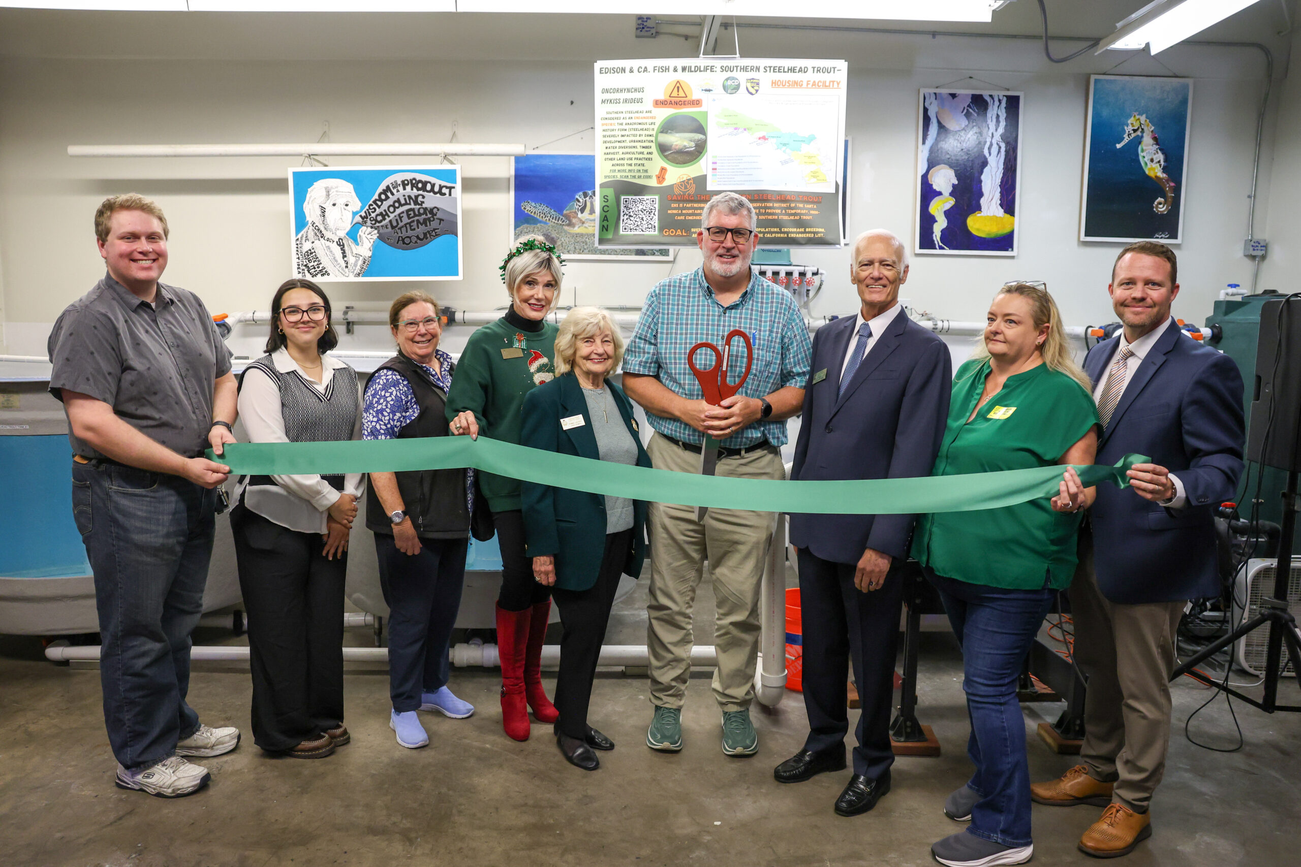 Huntington Beach Union High School District educators, administrators and board trustees celebrate the start of a new partnership between Edison High School and the California Department of Fish and Wildlife. (Huntington Beach Union High School District)