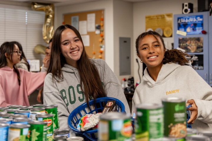 Sunny Hills High School students helped organize 93 baskets of Thanksgiving groceries to donate to local nonprofit Pathways for Hope at their food drive event. (Courtesy of Fullerton Joint Union High School District)