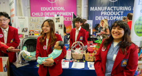 Garden Grove Unified students in the child development pathway show what they have learned in their career courses at the 11th annual OC Pathways Showcase last year.
