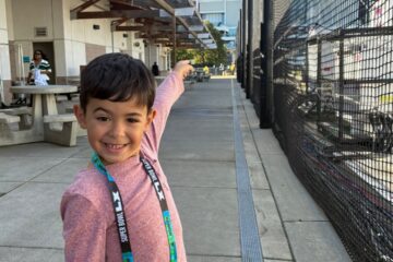 Newport-Mesa Unified kindergartner Lincoln Fox Ramadan arrives at Levi's Stadium in Santa Clara, California. (Courtesy of Erika Ramadan)