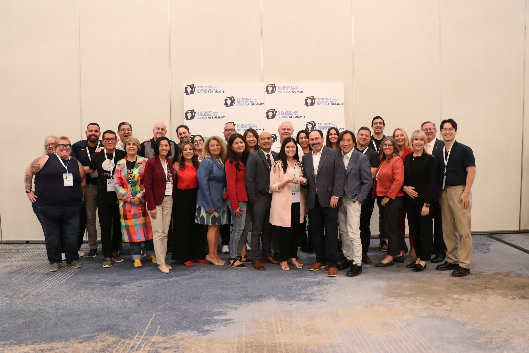 Anaheim Union educators receiving their award at the Student & Community Voice AI Summit held at the Anaheim Hilton from March 19 to 21.