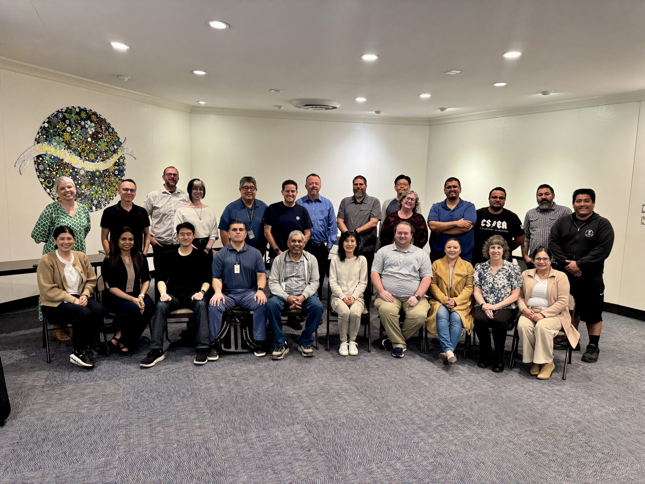 Jagath Jayaratne, computer technician II for the Fullerton School District, celebrates with members of the district’s technology team after being recognized as his district’s Classified School Employee of the Year. He later advanced to county honors in Technical Services.