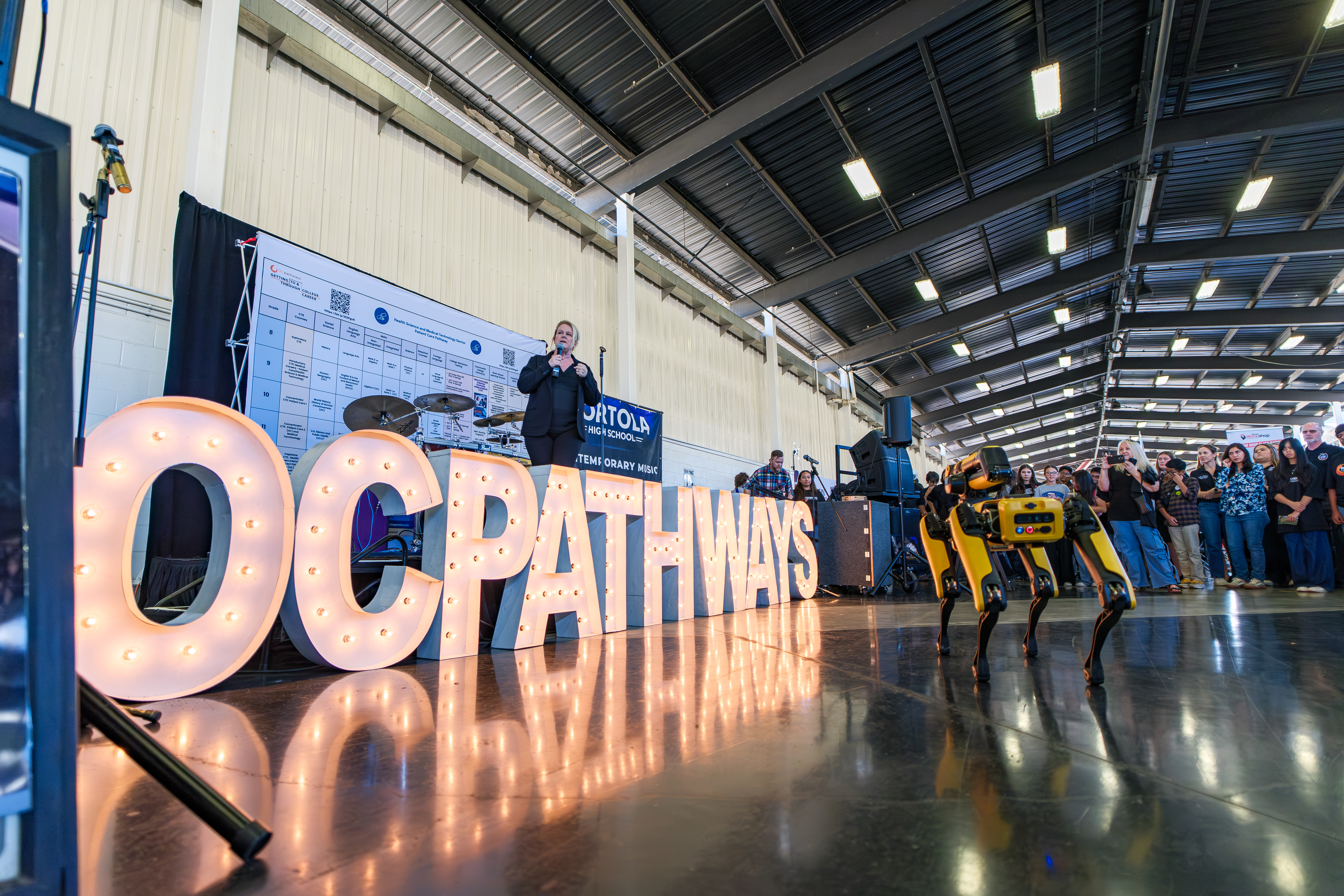 Kathy Boyd, executive director of career education and postsecondary advancement, introduces attendees to the annual career pathways event.