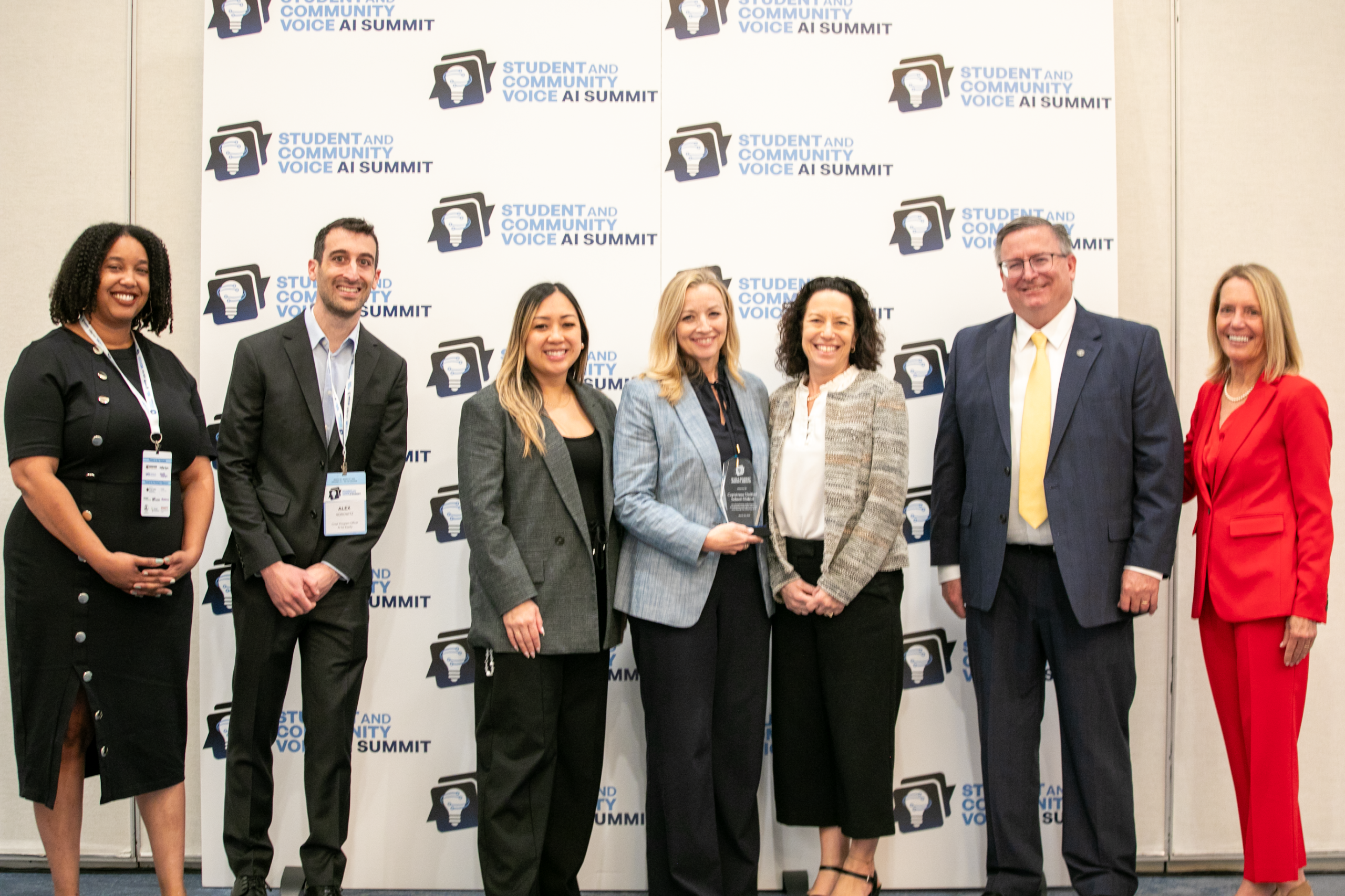 Capistrano Unified educators receiving their award at the Student & Community Voice AI Summit held at the Anaheim Hilton from March 19 to 21.