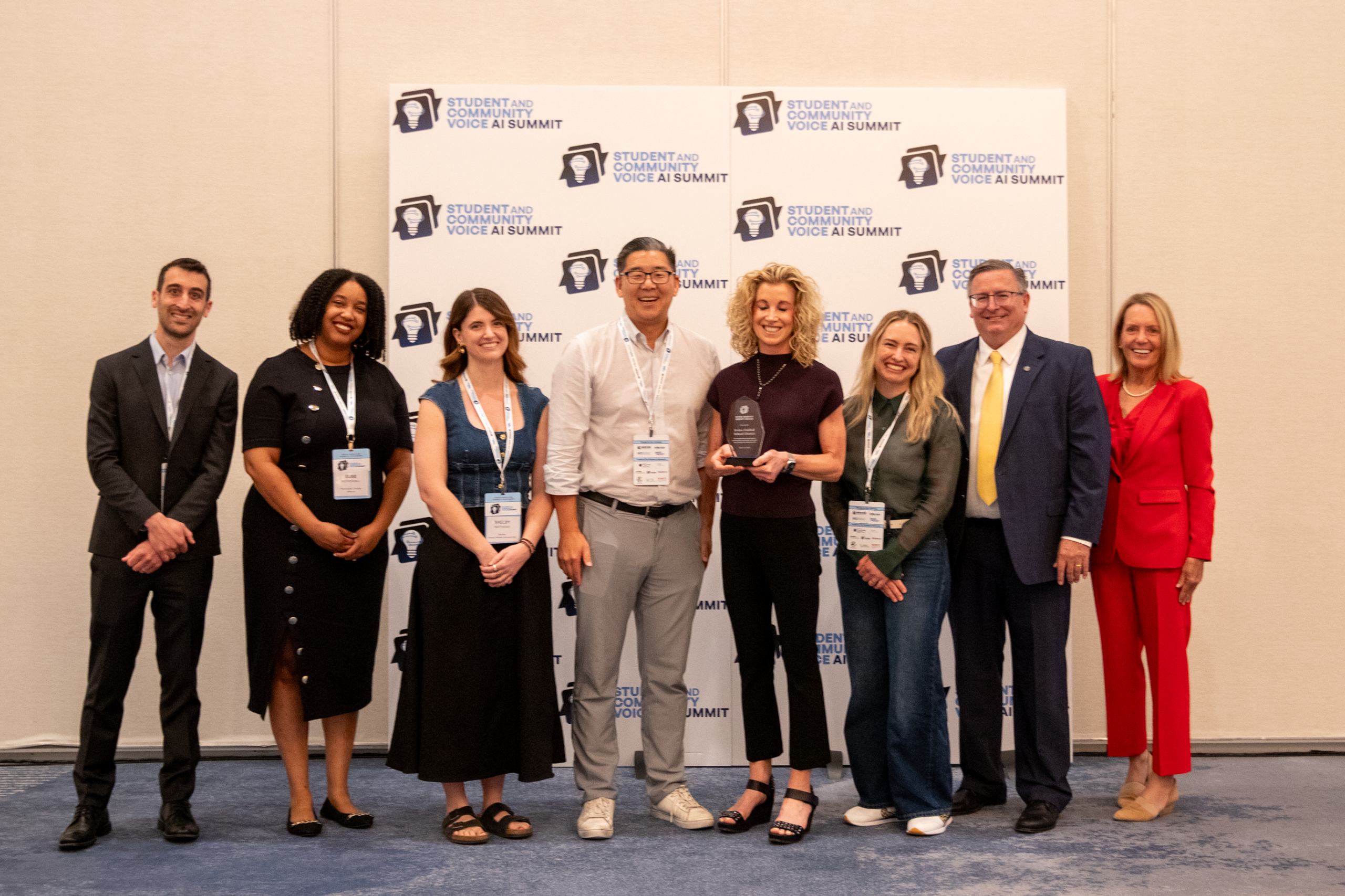 Irvine Unified educators receiving their award at the Student & Community Voice AI Summit held at the Anaheim Hilton from March 19 to 21.