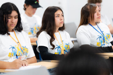 A student listens during a session at the AVID 9th Grade Leadership Conference at Pomona College.