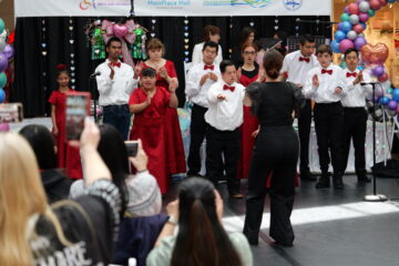 Student performers take the stage during the 2025 Orange County Arts and Disability Festival at MainPlace Mall in Santa Ana, themed “Art from the Heart.”