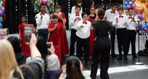 Student performers take the stage during the 2025 Orange County Arts and Disability Festival at MainPlace Mall in Santa Ana, themed “Art from the Heart.”