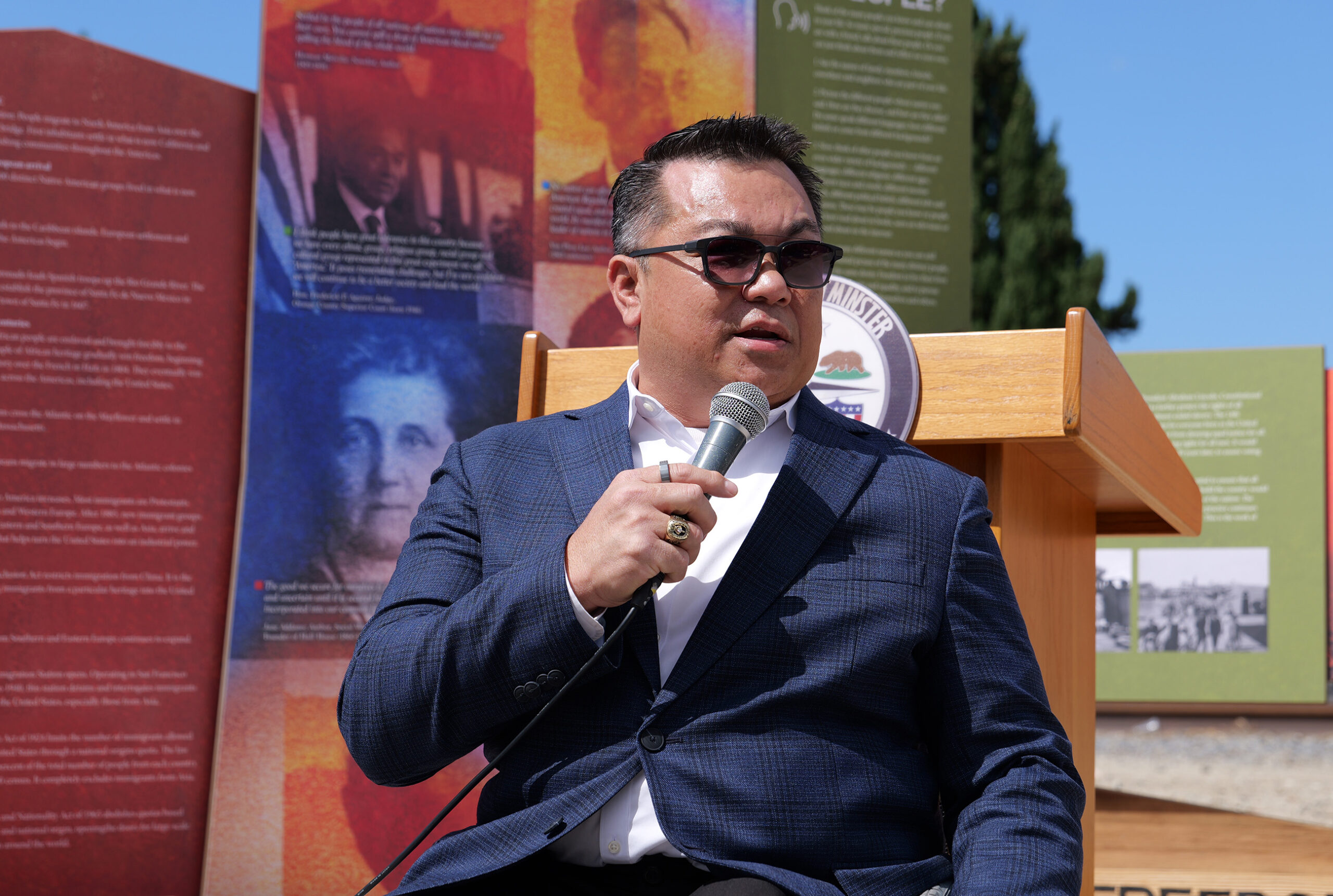 Orange County Superintendent of Schools Dr. Stefan Bean speaks during the Mendez Freedom Trail dedication ceremony in Westminster.