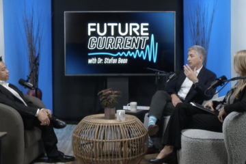 County Superintendent Dr. Stefan Bean speaks with Segerstrom Center for the Arts President and CEO Casey Reitz and educator Lainie Rowell during a FutureCurrent podcast recording.