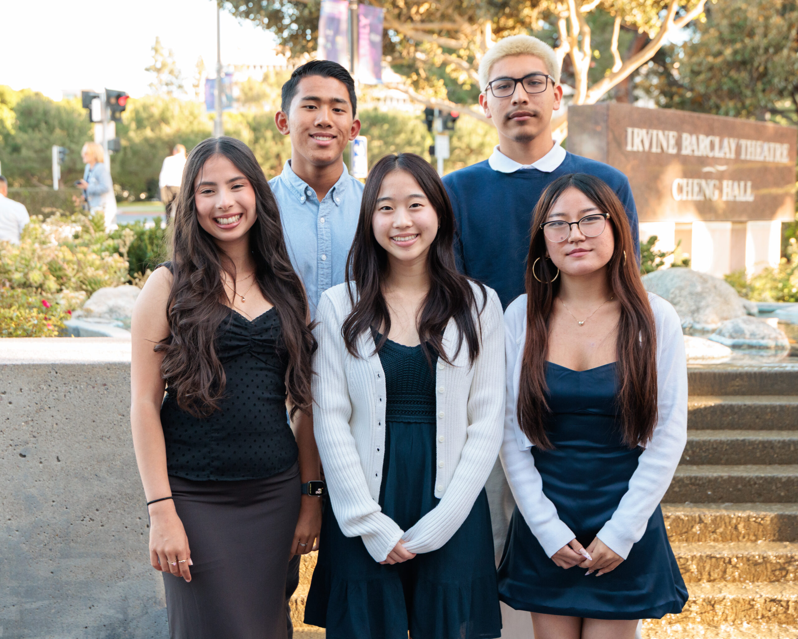 AVID seniors gather outside the Irvine Barclay Theatre ahead of the 2026 OC AVID Senior Standout Recognition and Scholarship Presentation.