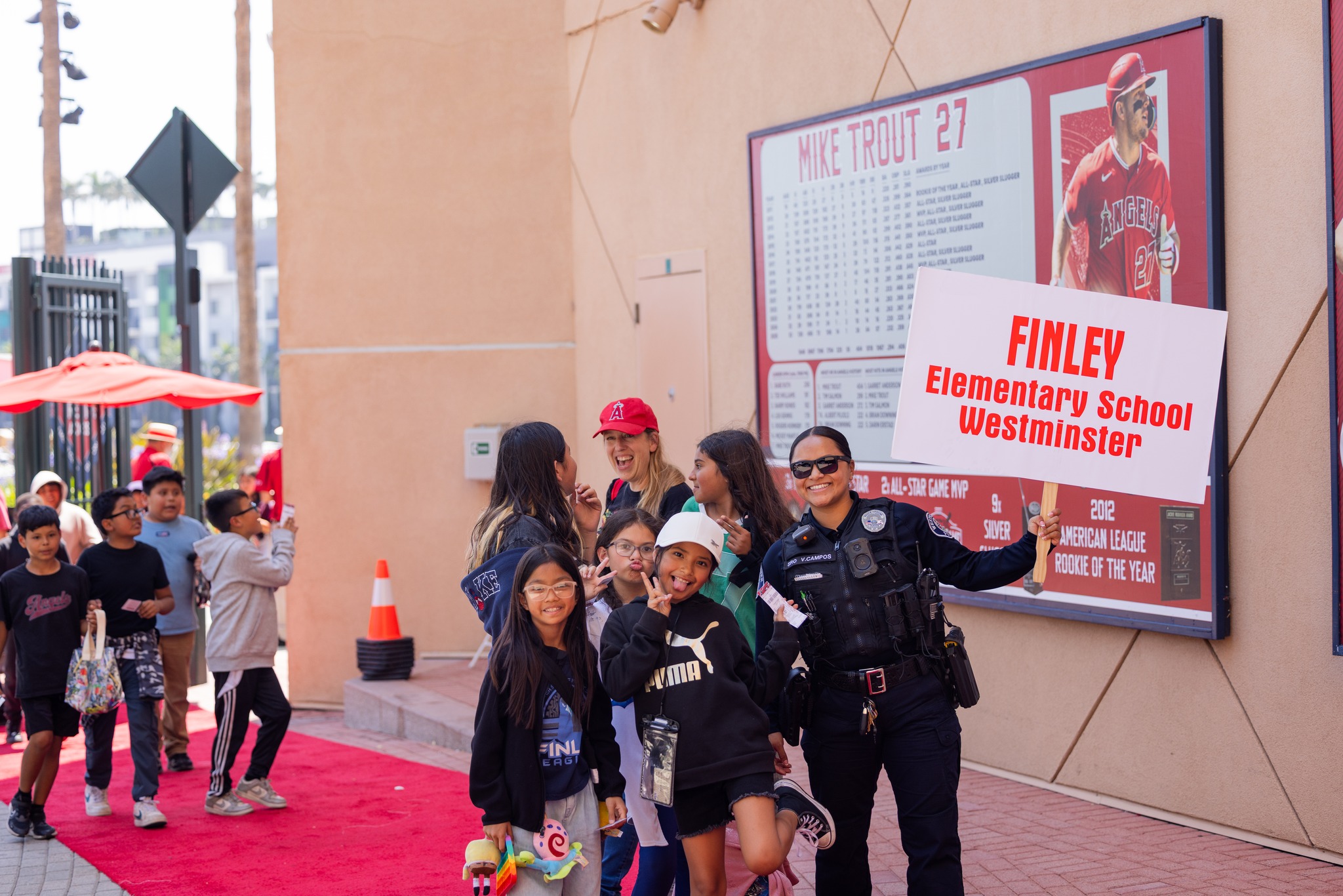 Students participating in the OC GRIP program arrive at Angel Stadium for a mentorship event hosted in partnership with the Los Angeles Angels. (