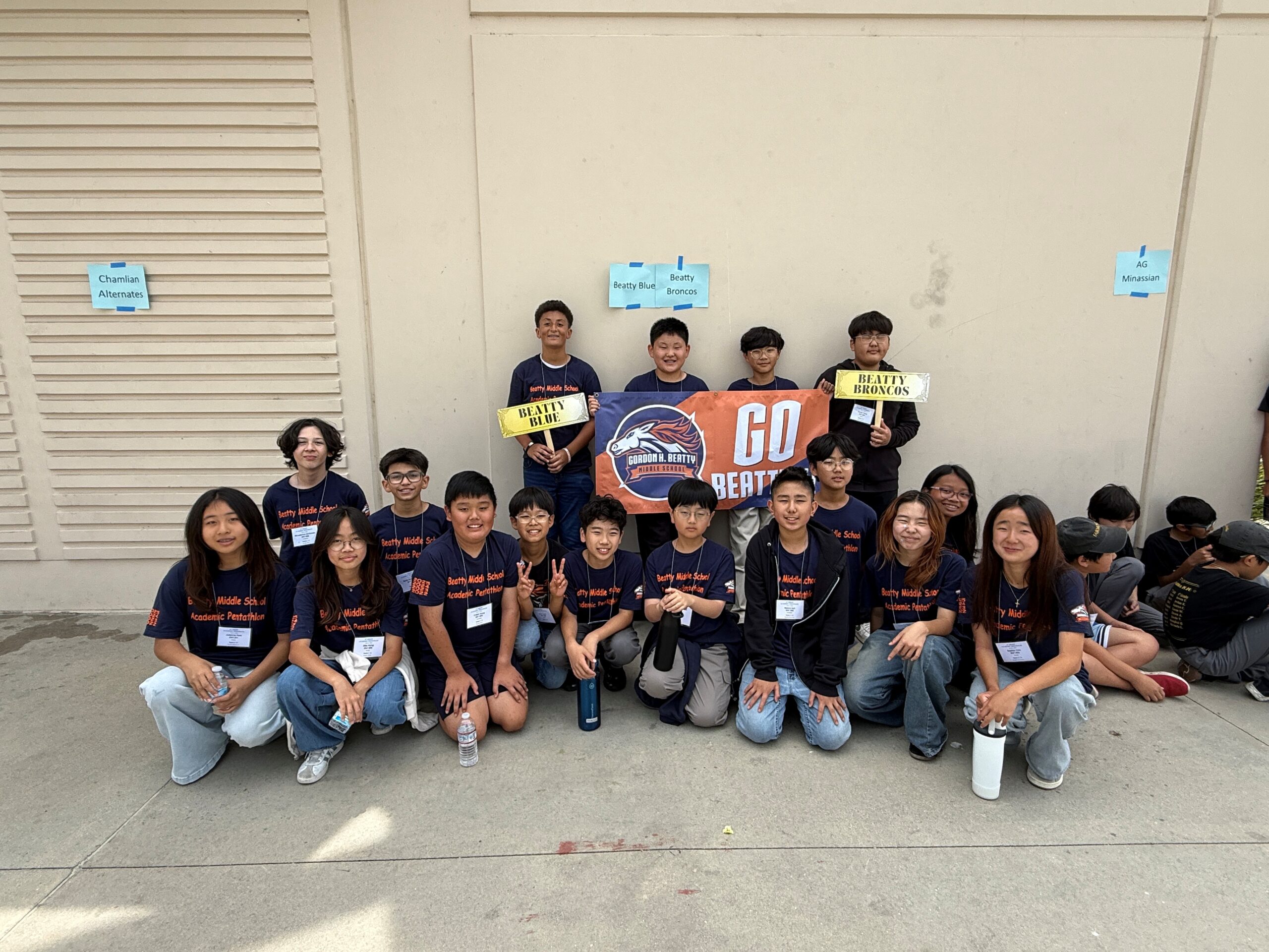 Students from Gordon H. Beatty Middle School pose for a group photo during the 2026 Orange County Academic Pentathlon competition.