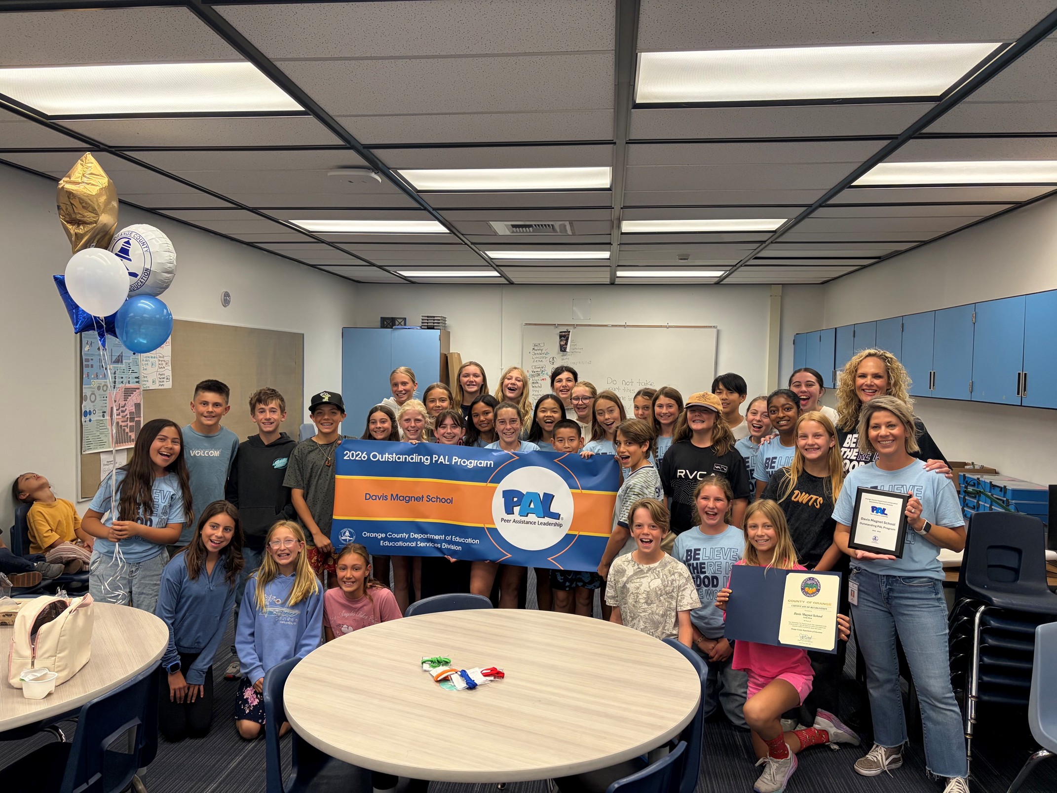 Students and staff from Davis Magnet School in the Newport-Mesa Unified School District pose for a photo after receiving a 2025-26 Outstanding PAL Program Award from the Orange County Department of Education.