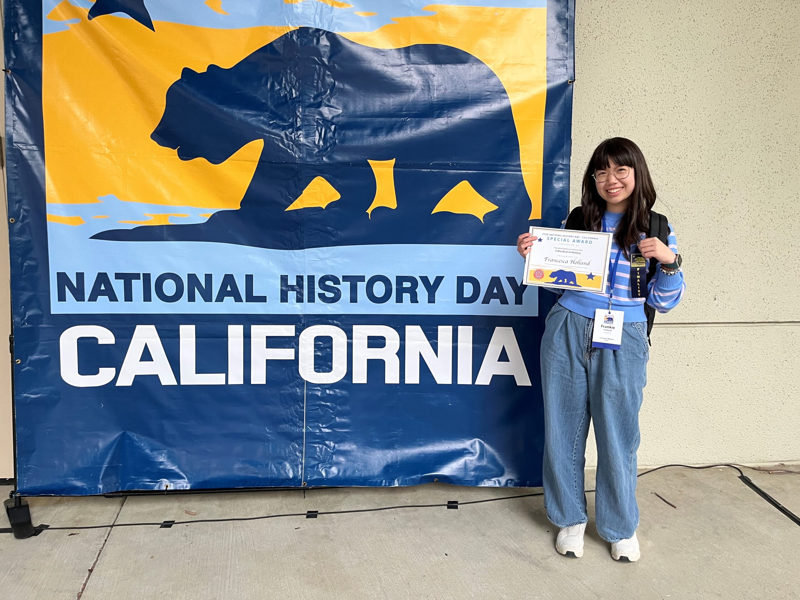 Portola High School student Francesca Holland receives the Individual in History Prize for her project, "The Freudian Revolution: How Reactions to Psychoanalysis Led to Reforms in Therapy."