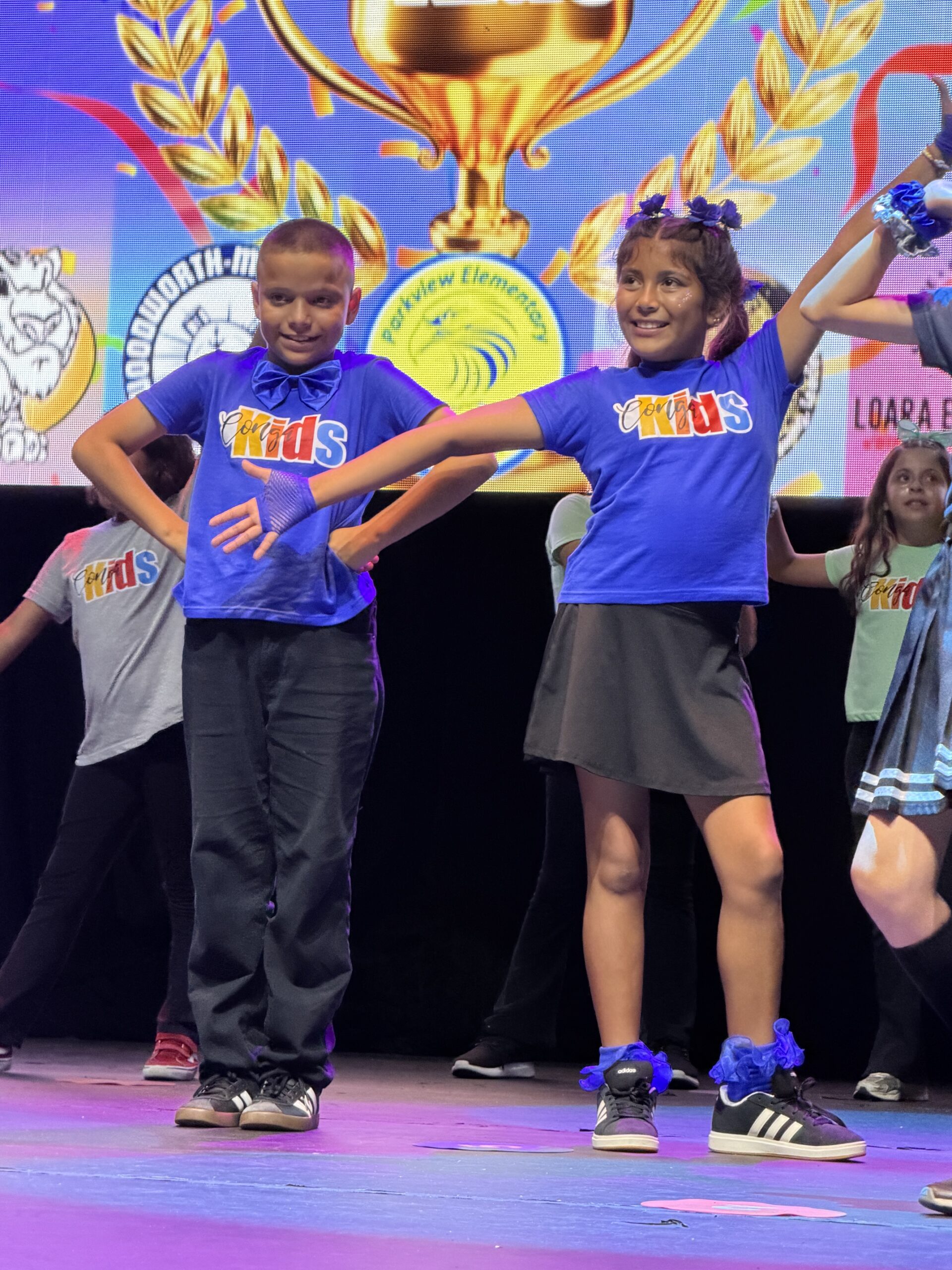 Students from Orange Grove Elementary School in the Anaheim Elementary School District perform during the 2026 Conga Kids Dance Championship at The Novo at L.A. Live in Los Angeles on May 7. (