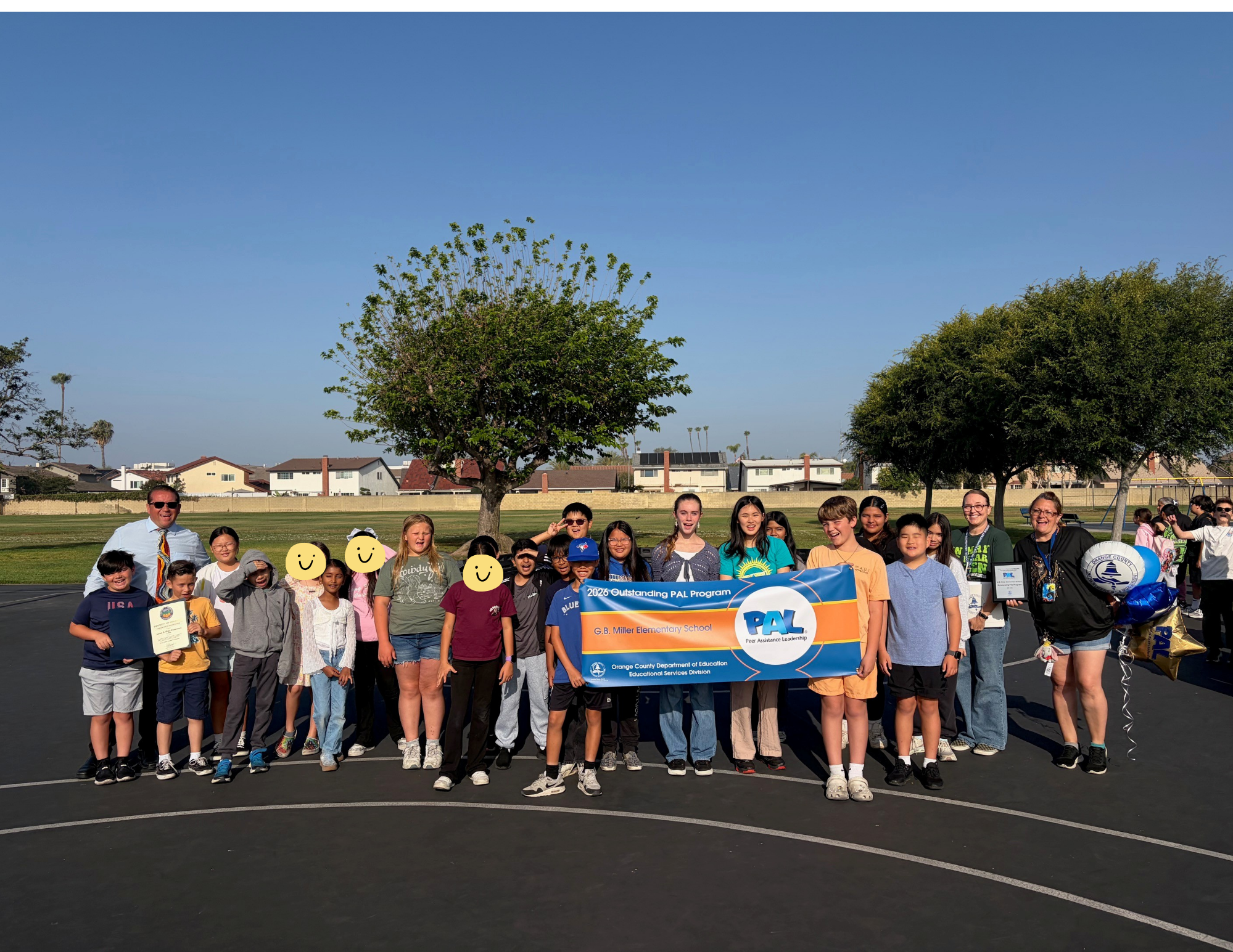 Students and staff from George B. Miller Elementary School in the Centralia Elementary School District pose for a photo after receiving a 2025-26 Outstanding PAL Program Award from the Orange County Department of Education.