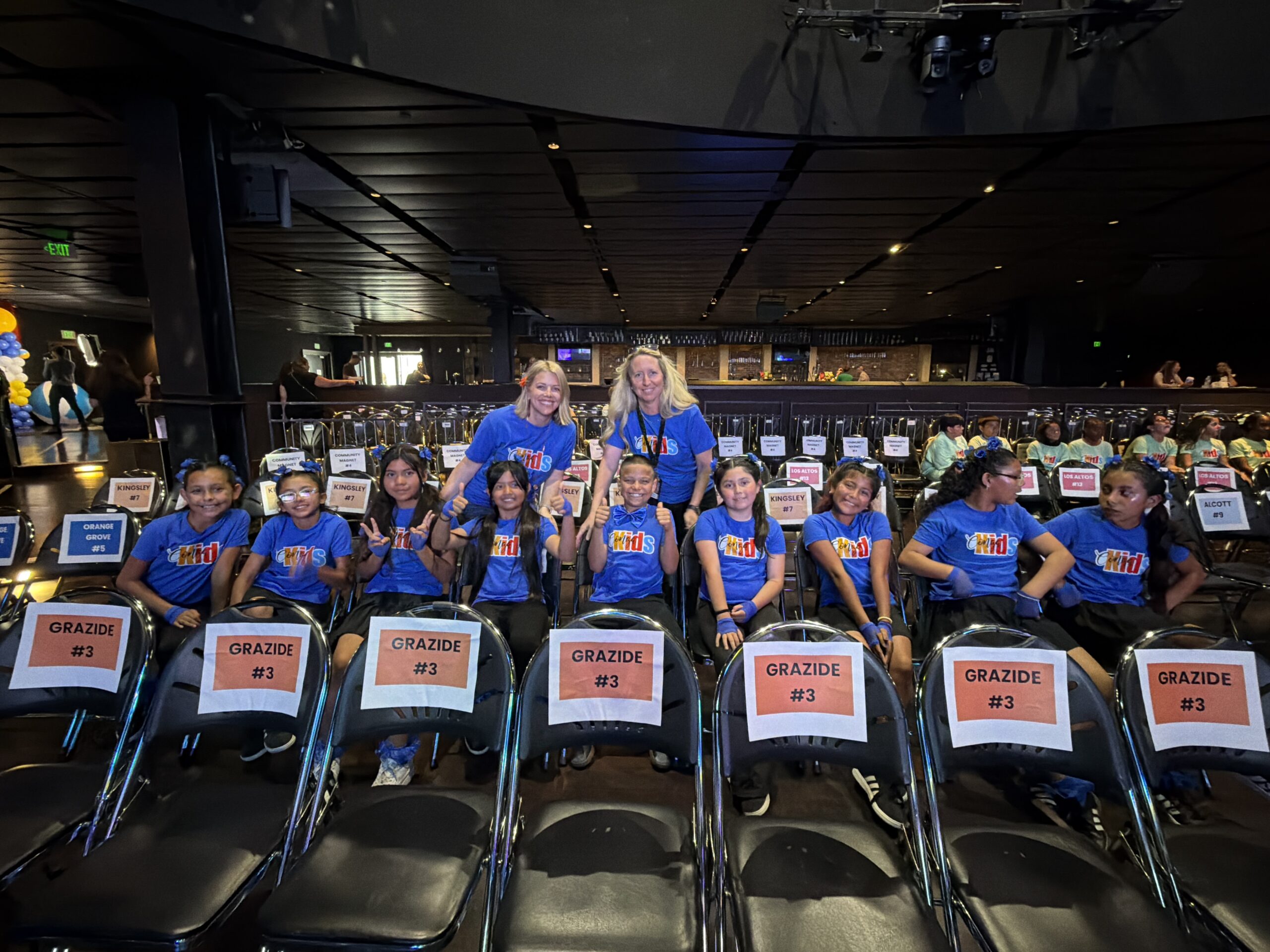 Fifth-grade students from Orange Grove Elementary School in the Anaheim Elementary School District gather before competing in the 2026 Conga Kids Dance Championship at The Novo at L.A. Live in Los Angeles on May 7.