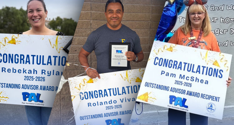 From left, Rebekah Rylant of Don Juan Avila Middle School in the Capistrano Unified School District, Rolando Vivar of Fulton Middle School in the Fountain Valley School District and Pam McShea of Dysinger Elementary School in the Centralia Elementary School District were recognized with 2025-26 Outstanding PAL Advisor Awards from the Orange County Department of Education.